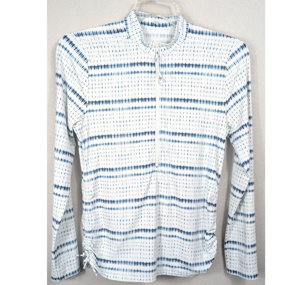 Carve Designs Rash Guard Womens Medium Blue White Karsyn Shibori Quarter Zip